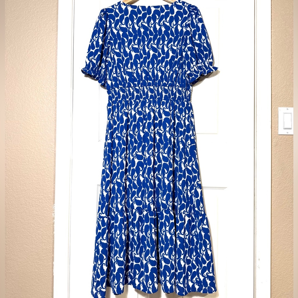 Talbots Size 8 Blue and White Midi Dress Romantic Casual Coastal Butterfly Fairy - Picture 4 of 11